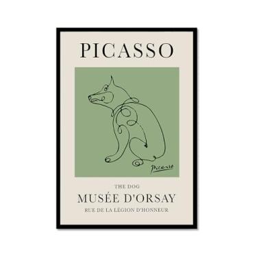 Imagem de Impressão em tela verde sálvia Pablo Picasso animais esboço arte de parede gato cão pássaro cavalo impressão linha abstrata desenho pôsteres para quarto casa escritório decoração (SKU13,40.6x61.0 cm =