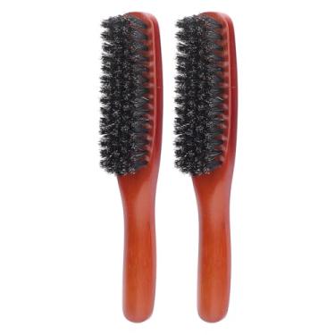 Imagem de Brrnoo 2 Peças de Escova de Barba de Madeira para Homens - Pente de Barbear e Modelar Com Cabo Confortável, Dentes Moderados para Desembaraçar, Escova de Cabeleireiro de Barbeiro para