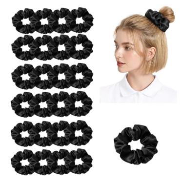 Imagem de Pacote com 24 elásticos elásticos de cetim para mulheres, laços de cabelo de seda sedosa, suporte de rabo de cavalo, cordas de laço, elásticos acessórios de laço