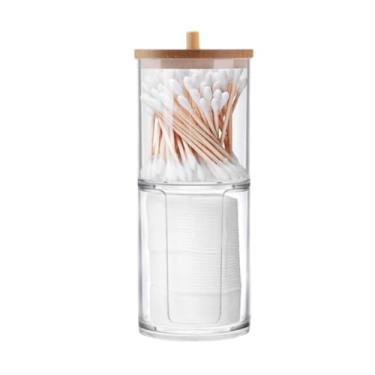 Imagem de Organizador Porta Algodão E Cotonete 2 Em 1 Duplo Acrílico Higiene Banheiro Com ou Sem Tampa de Bambu (Tampa de Bambu)