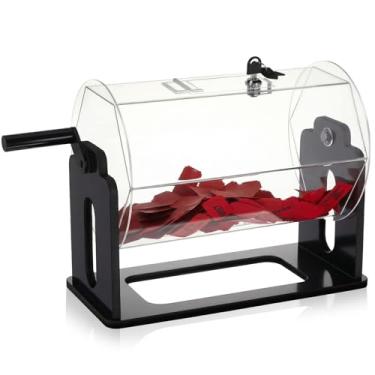 Imagem de Leinuosen Tambor de sorteio de acrílico, 33 x 17 x 26 cm, caixa giratória transparente para sorteio de bilhetes com mão apertada, caixa giratória transparente para bolas de jogos de sorteio (hexágono