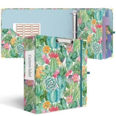 Imagem de Fichário de 3 anéis, 7,6 cm, bonito fichário redondo com 6 divisórias de abas e adesivos de etiqueta, prancheta de perfil baixo com armazenamento, fichário moderno para material de escritório escolar