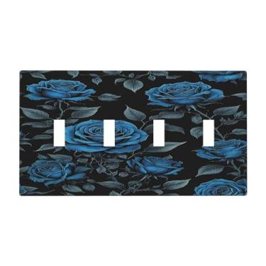 Imagem de Nadoabtm Placa de cobertura para interruptor de luz vintage gótico azul escuro rosa floral 4 gangues placa de parede com interruptor quádruplo capa decorativa para decoração de cozinha de casa