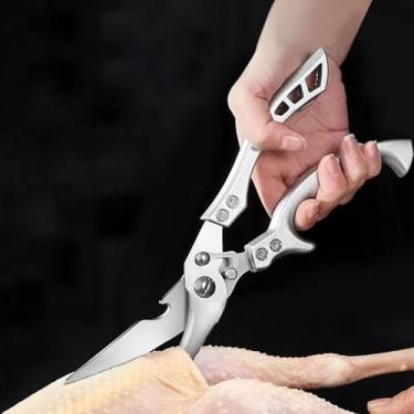 Imagem de Tesouras de cozinha multifuncionais, resistentes para aves, com alças antiderrapantes e trava de segurança, multiuso para peixes, legumes, frutas, aço inoxidável
