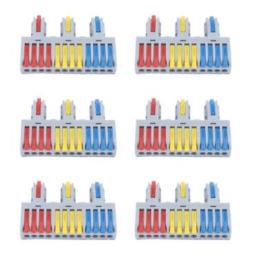 Imagem de FTVOGUE Conector de Fio de Alavanca Push-in de 6 Peças, 32A 3 Em 12 Saídas, Conector Elétrico Rápido Com Design Reutilizável, para Fios Flexíveis Sólidos de 0,08 a 4 mm²