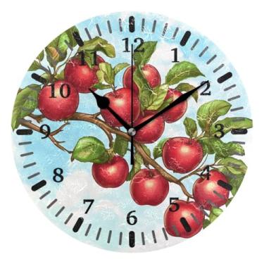 Imagem de CEBUGI 1 relógio de parede com folhas de maçã, 1 relógio redondo operado por bateria, relógios de parede silenciosos sem tique-taque para cozinha, banheiro, quarto, escritório, decoração 25,4 cm