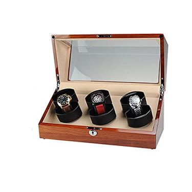 Imagem de uhyOHF Caixa de enroladores automáticos de relógio, enrolador de relógio para 6 espaços de armazenamento, com almofada de relógio flexível e macia, cabo USB para alimentação portátil (