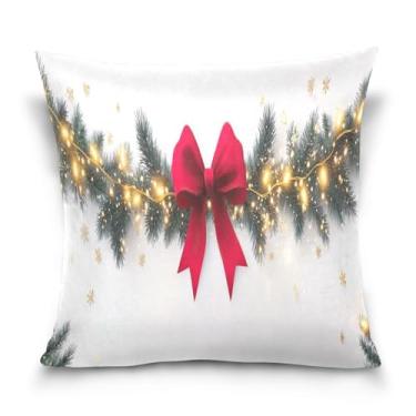 Imagem de Wassud Capa de almofada decorativa com laço vermelho guirlanda de Natal, 40,6 x 40,6 cm, para sofá, casa, casa de fazenda, decoração de quarto