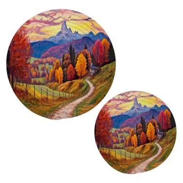 Imagem de Wassud Lindo conjunto de trivet de cenário para pratos quentes, suportes de panela redondos de algodão, almofadas quentes, porta-copos elegantes, decoração de cozinha e acessórios, 2 peças