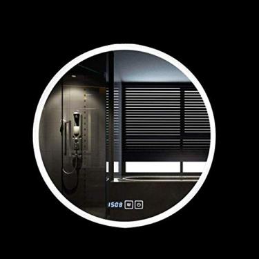 Imagem de Espelho de parede para banheiro, espelho doméstico moderno moderno espelho de maquiagem espelho de banheiro led sem moldura, luz inteligente vaso sanitário redondo pendurado na parede espelho de