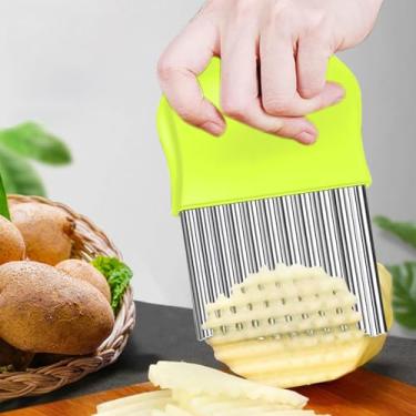 Imagem de Cortador de enrugamento, faca ondulada, cortador de batata frita de aço inoxidável com alça antiderrapante para cozinha, verde