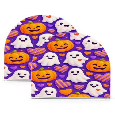 Imagem de Wassud Porta-guardanapos de acrílico Halloween Boo and Hearts, dispensador de guardanapos de papel moderno em forma de U para mesa, cozinha, sala de jantar, bancada 2 peças (comporta 50-60 guardanapos