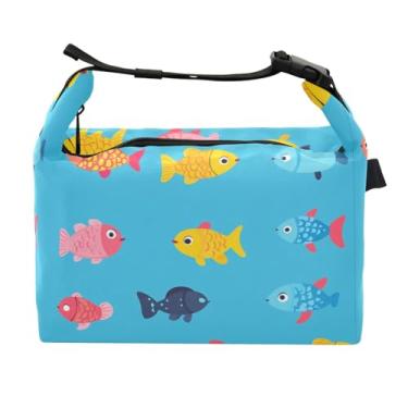 Imagem de STAYTOP Lancheira colorida de peixe com fivela de alça, lancheira isolada para meninos e meninas, lancheira térmica para trabalho escolar