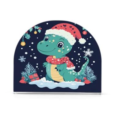 Imagem de Qilmy Dinossauro fofo vestindo um suporte de guardanapo de chapéu de Natal para mesas - Porta-guardanapos para cozinha, porta-guardanapos de mesa, porta-guardanapos de coquetel, porta-guardanapos de