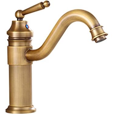 Imagem de YYBOES Torneira para pia de banheiro torneira de banheiro antiga torneira de banheiro orifício único torneira de banheiro latão antigo torneira de pia de banheiro alta