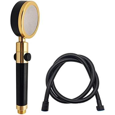Imagem de YYBOES Chuveiro cabeça de chuveiro filtro de chuveiro elétrico cabeça de chuveiro de alta pressão um botão pressão hidráulica preto ouro emenda espaço de liga de alumínio chuveiro HEA