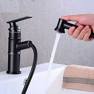 Imagem de Torneira de torneiras de cozinha e banho, torneira de puxar antiga preta americana bacia de puxar de cobre dragão de água misturado quente e frio, seção curta, seção alta