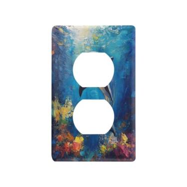 Imagem de Wassud Placa de cobertura para interruptor de luz, capa decorativa de golfinho fofo, placa de parede para tomadas elétricas duplex 11 x 6 cm