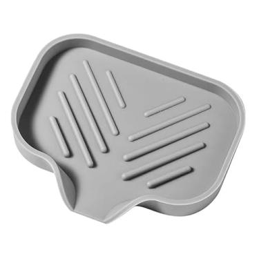 Imagem de Pacote com 2 saboneteiras de silicone cinza com suporte de sabão de drenagem inclinada para pia de banheiro e cozinha (4,72 × 3,188 cm)