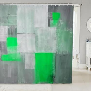 Imagem de jejeloiu Cortinas de chuveiro abstratas, verde, ombré, para crianças, mulheres, homens, acessórios de banheiro, arte moderna, tecido de poliéster de luxo à prova d'água para barracas de banheiras 183