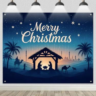 Imagem de HOMETITUTE Pano de fundo de Natal 2,4 x 1,8 m com silhueta de presépio banner noite santa céu estrelado adereço de fotografia de manjedoura de Belém, decoração religiosa de férias para exibição