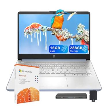 Imagem de HP Laptop Stream HD de 14 polegadas, processador Intel N150, 16 GB de RAM, 288 GB de armazenamento (128 GB UFS+conjunto de estação de ancoragem de 160 GB), placa de vídeo Intel, webcam, Wi-Fi 6, 1 ano