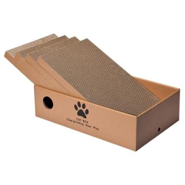 Imagem de IEUDNS Conjunto de 4 Arranhadores para Gatos com Caixa para Descanso, Afiação de Garras E Brincadeiras.