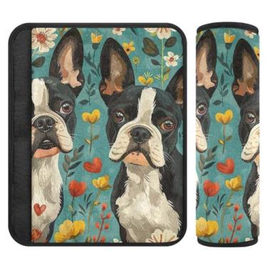 Imagem de Burbuja Capa para cinto de segurança de carro com flores de cachorro, macio, confortável, protetor de cinto de segurança para alça de ombro de assento de carro, 1 par pequeno