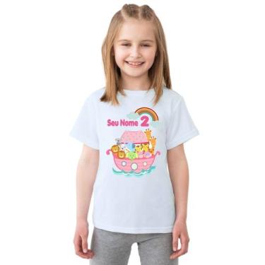 Imagem de Camiseta Arca de Noé Menina Rosa Bichinhos Aniversário Camisa Personal