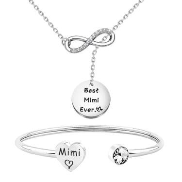 Imagem de LQRI Conjunto de joias Mimi, presente de avó para a melhor lembrança da avó de Mimi Ever Conjunto de presente de aniversário especial para avó, Small, Cobre, Cobre