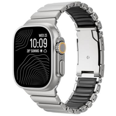 Imagem de Pulseira de silicone de aço inoxidável compatível com Apple Watch Ultra 3/2/1 de 49 mm/46 mm/45 mm/44 mm/42 mm, resistente à água para homens e mulheres iWatch séries 11/10/9/8/7/6/5, titânio, preta