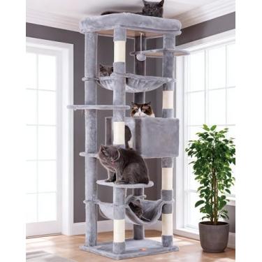 Imagem de Heybly Árvore para gatos grandes, 9 kg, resistente, 175 cm, 2GG, torre para gatos internos, condomínio de móveis de vários níveis com grande poleiro de pelúcia acolchoado, cesta aconchegante HCT031W