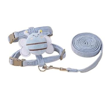 Imagem de Coleira Peitoral para Gato e Cachorro Pequeno com Guia 1,5m – Peitoral Estilo Colete Abelha, Ajustável, Respirável e Refletivo para Passeio Seguro(abelha Azul M（3.5-5kg))