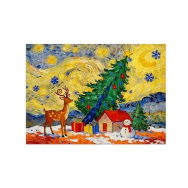 Imagem de BMZFYBS Arte de parede paisagem imagem em tela - árvore casa de veado - impressão de pintura de decoração moderna para sala de estar quarto 60 x 85 cm 24 x 33 polegadas sem moldura