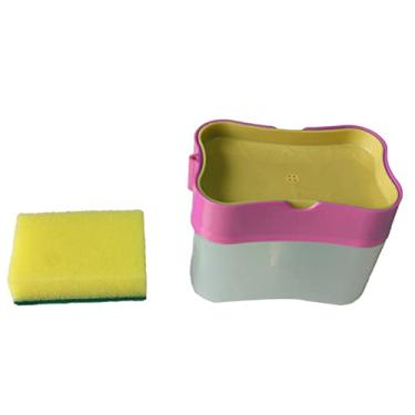 Imagem de Dispensador de sabão tipo prensa para cozinha - suporte de esponja ABS, caixa de sabão para bancada, fácil operação com uma mão, montável na parede