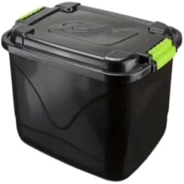 Imagem de Caixa plastica resistente, multiuso para guardar coisas diversas, com tampa, preta e grande