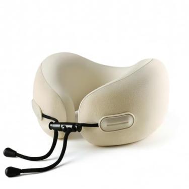 Imagem de Almofada de pescoço para viagem com armazenamento – Almofada macia em forma de U para dormir no avião, design ergonômico e compacto para carro, avião e viagens longas