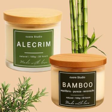 Imagem de Cuore Studio Vela Aromática Perfumada Natural, Kit com 2, Chá Branco, Vanilla, Baunilha, Alecrim, Lavanda, Capim Limão, Bamboo, Cereja e Avelã, Jasmim, 100g cada (Alecrim e Bamboo)