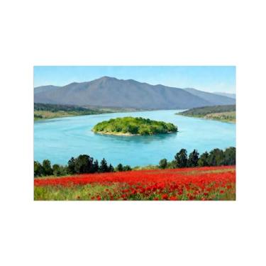 Imagem de BMZFYBS Imagem em tela de paisagem de arte de parede - flores do lago da montanha - impressões de pintura de decoração moderna para sala de estar quarto 80 x 120 cm 31 x 47 pol sem moldura