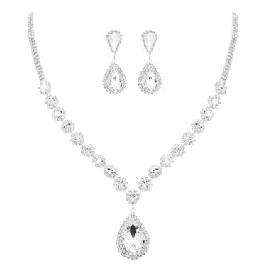 Imagem de yuxiaoyu Conjunto de joias de casamento para noiva brilhante strass acessórios de formatura para mulheres joias de cristal brilhante noiva noiva baile fantasia brincos conjuntos de pulseiras para