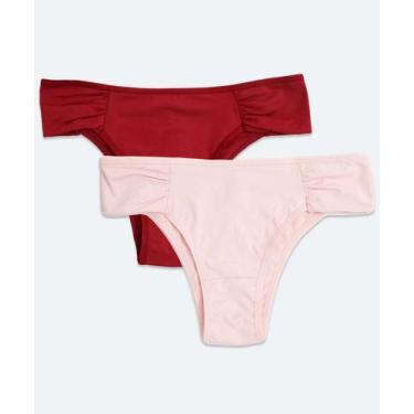 Imagem de Kit 2 Calcinhas Feminina Biquíni Drapeada Marisa-01493, P, Rosa, Vinho