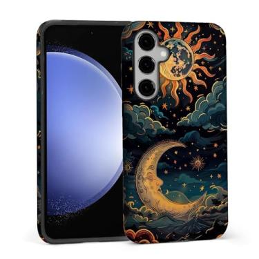 Imagem de FKBRCL4U Capa para Samsung Galaxy S25, capa híbrida de silicone brilhante de 2 camadas para meninas e mulheres para Samsung Galaxy S25 Sol Lua Céu Padrão de folhagem azul escuro