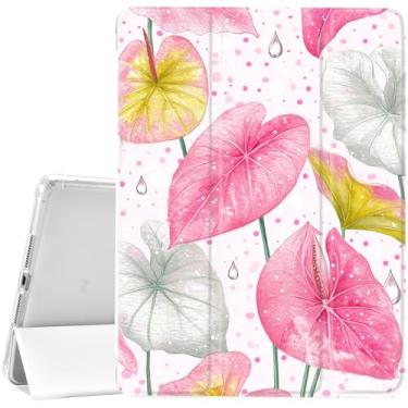 Imagem de JOYLAND Capa floral para iPad 9ª/8ª/7ª geração de 10,2 polegadas (2021/2020/2019) com suporte de lápis, capa protetora com suporte de três dobras com parte traseira de TPU macio, branca