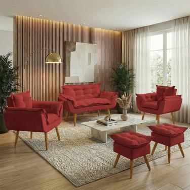 Imagem de Kit Namoradeira 2 Poltronas e 2 Puffs Confortável Para Sala Recepção Manicure Consultório Alice Suede