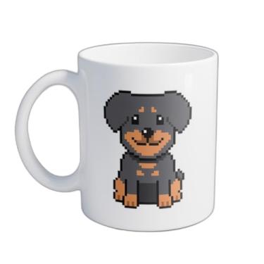 Imagem de Caneca Xícara de Café Porcelana 300ml Desenho Pixel Art Rottweiler Retro