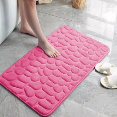 Imagem de Tapete de banheiro rosa choque, tapete de banho de espuma de memória, relevo de paralelepípedo, ultra absorvente, antiderrapante e secagem rápida (rosa vermelha)