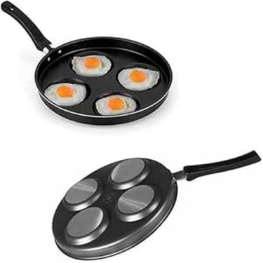 Imagem de Frigideira Antiaderente Multiuso com 4 Divisórias, Alumínio, Preta, 44x28x10cm, 1,5L, para Ovos e Hambúrgueres