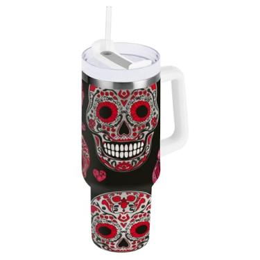 Imagem de ODAWA Copo de café grande para viagem com tampa e canudo, copo à prova de vazamento vermelho e preto