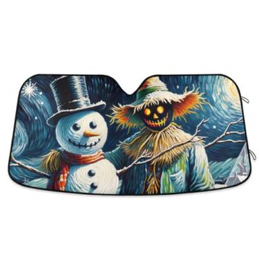 Imagem de Guarda-sol de carro boneco de neve e espantalho para-sol para janela automotiva protege seu carro