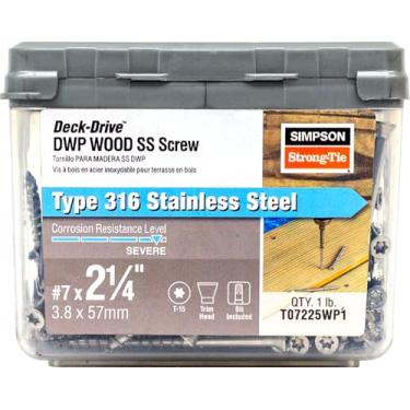 Imagem de Simpson Strong Tie T07225WP1 Deck-Drive DWP #7 2-1/4" 316 Parafuso de madeira de aço inoxidável T15 (450 g por caixa)